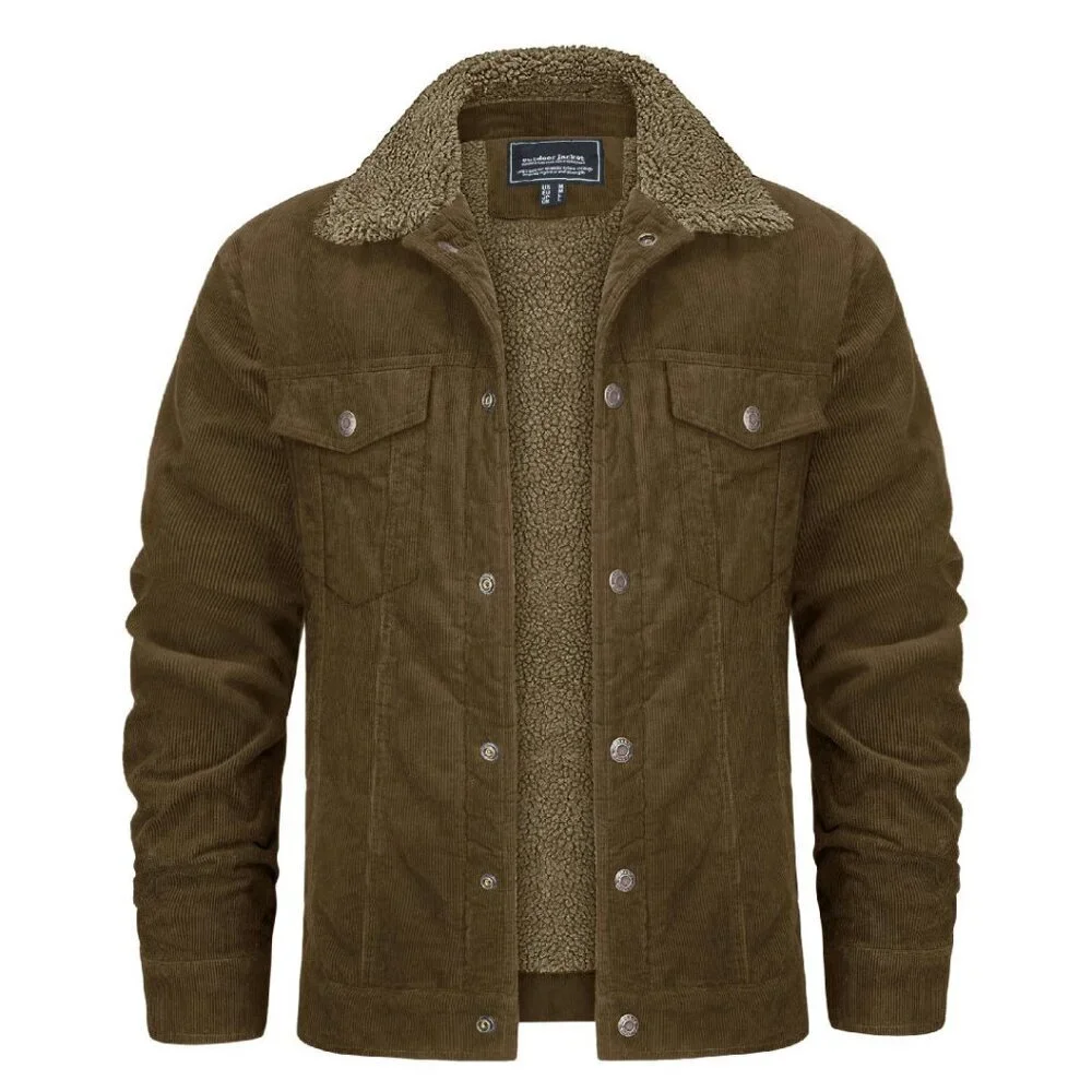 Men's Corduroy Sherpa Lined Trucker Jacket, Warm Winter Coat, Casual Work